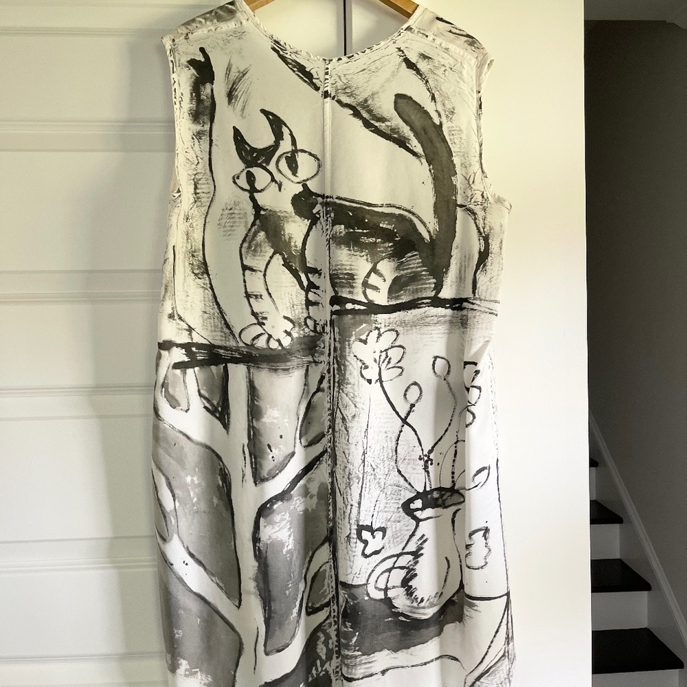 Skifo Handpainted Cat Hi-Lo Tunic Dress, Unique Feline Graphic ~ OS - Picture 2 of 10